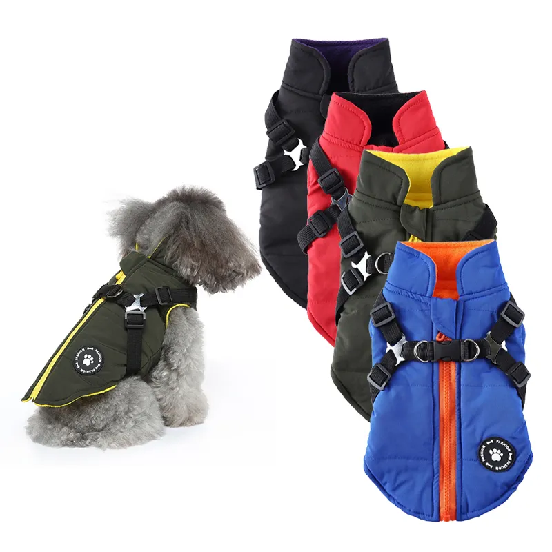 Waterproof Dog Clothes Winter Dog Coat With Harness Warm Pet Clothing Small Dog Jacket