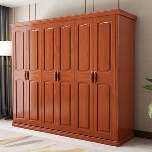 Qisen Solid Wood <b>Wardrobe</b> Three Four Five Six Doors <b>Large</b> Capacity Chinese Style Bedroom Cabinet - Product Image 3