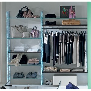 Modular Showcases <b>Wardrobe</b> Glossy White 243x40x H 220 Wall Composition With Clothes - Product Image 3