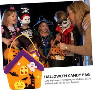 Sacs à bonbons d'Halloween en feutre non tissé pour enfants, à la mode, avec décorations citrouille, hibou et chauve-souris - Product Image 6