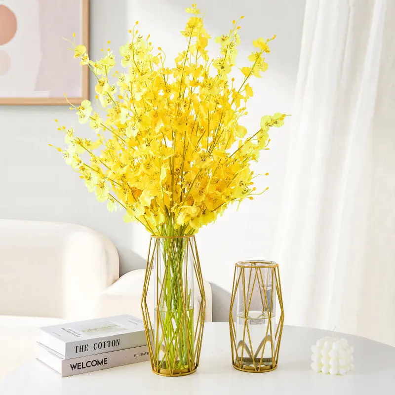 Wholesale luxury Iron vase glass crystal hydroponic plant vase for wedding decoration