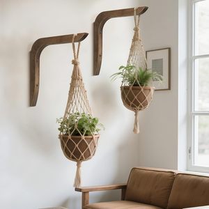 Solid Wood <b>Wall</b> Mounted Plant Holder Hooks Nordic Style Hanging <b>Flower</b> Pot Rack For Indoor Outdoor Use - Product Image 1