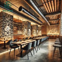 Prix d'usine Ron Group, table carrée en bois personnalisée pour restaurant, chaise en cuir, tabourets de bar, ensemble de meubles commerciaux