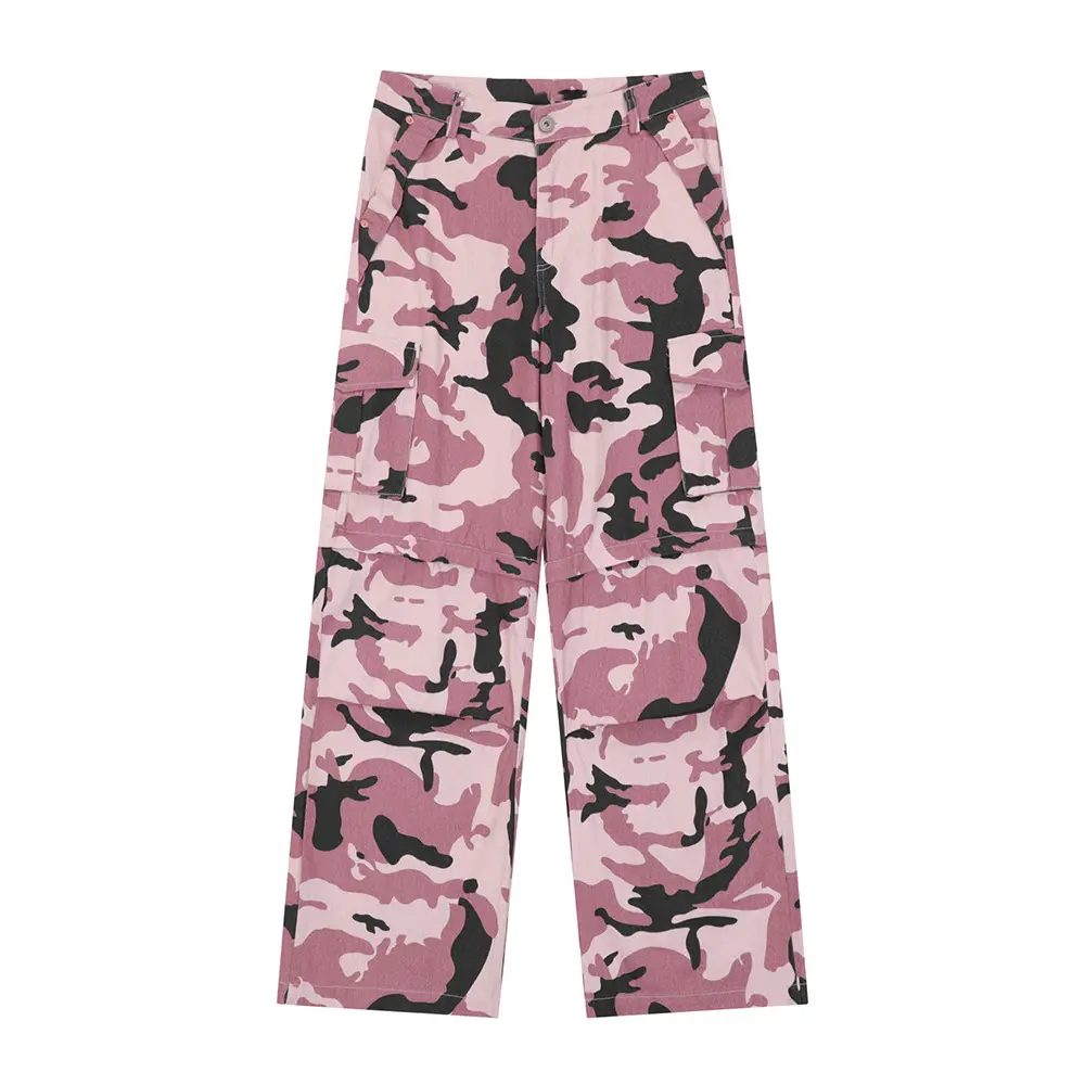 American high quality hip pop pink camouflage color straight baggy cargo outdoor pants men's pants men