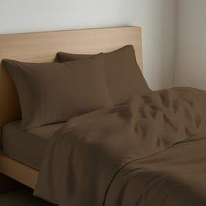 Juego de Sábanas de Algodón Marrón, Tamaño Francés, Incluye Fundas de Almohada - Product Image 3