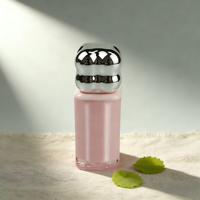 Tubo de Brillo Labial de Plástico Transparente Rosa con Tapa de Rosca Plateada, Envase Cosmético con Forma de Burbuja 3D para Brillo Labial y Aplicador de Rubor