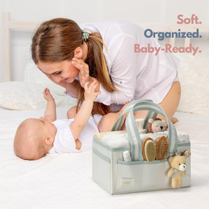 Caddy de pañales de fieltro de primera calidad con divisores desmontables Diseño elegante de guinga Portátil espacioso <span class=keywords><strong>para</strong></span> artículos esenciales <span class=keywords><strong>para</strong></span> bebés - Product Image 3