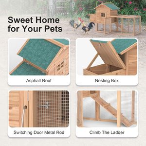 Outdoor Large Breed Chicken Coop 2-4 Chickens Wooden Ventilated Hen House Poultry <b>Pet</b> Hutch <b>Run</b> Waterproof Roof - Product Image 2
