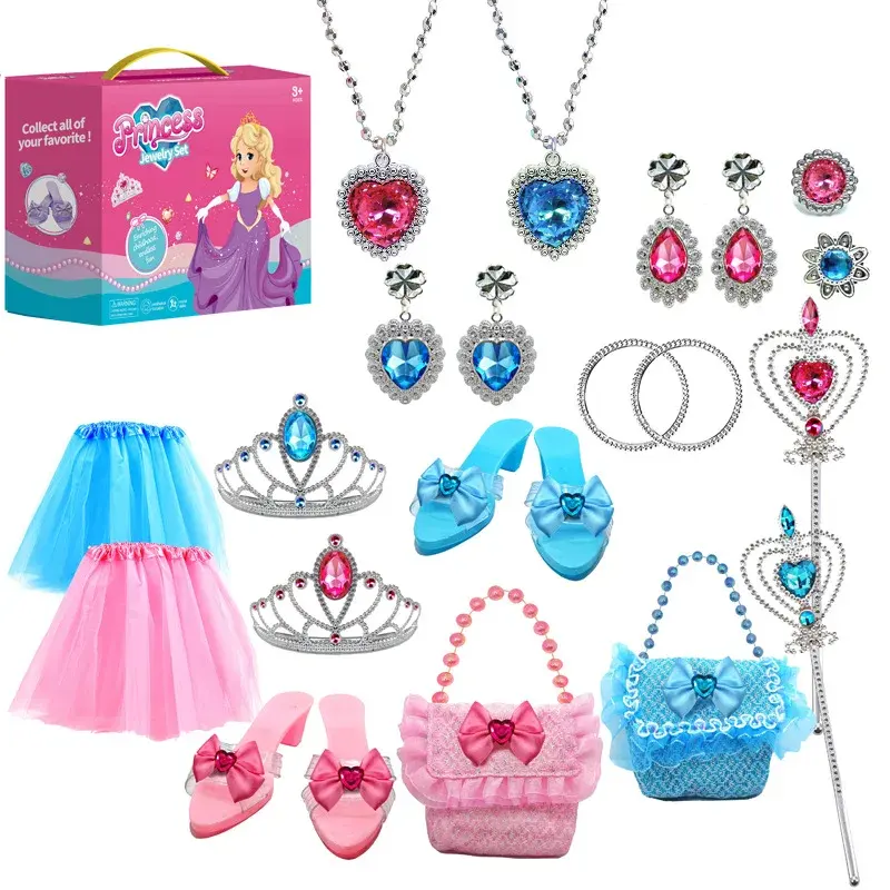 Nuevo maquillaje de princesa personalizado juego de simulación niña joyería juguetes de belleza conjunto corona bolso Hada palo juguete de plástico tacones altos