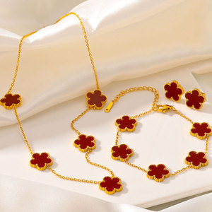 Wholesale Five-leaf Clover <b>Gift</b> Jewelry <b>Set</b> <b>Cheap</b> 18k Gold Plated Bridal Custom Designer Brand Fine Jewelry <b>Set</b> for Women - Product Image 3