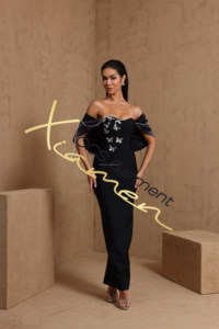 Abito <span class=keywords><strong>da</strong></span> Sera Elegante Nero con Catena di Cristalli e Farfalle, <span class=keywords><strong>Vestito</strong></span> Fasciante <span class=keywords><strong>da</strong></span> Donna per Feste e Cene - Product Image 6