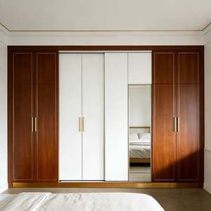 Armoire en bois massif sur mesure Balom, grande capacité de rangement, meubles de chambre à coucher avec portes miroir, armoire en bois foncé et design moderne - Product Image 6