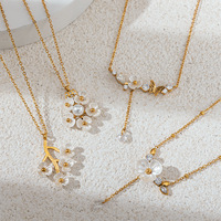 Collier pendentif fleur en acier inoxydable plaqué or 18 carats pour femme, avec perle de coquillage et cristal CZ, délicat, ajustable, bijou fantaisie en Y