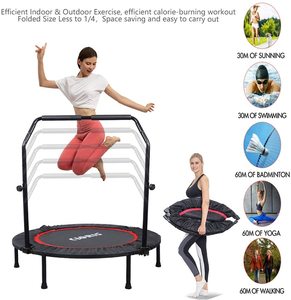 40" Steel Foldable Mini <strong>Trampoline</strong> with Protective Net for Kids and Adults Indoor Outdoor Fitness Rebounder and Foam Handle - Product Image 2