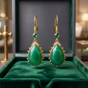 Designer Vintage Rhodium Plated Sterling Silver Dangle <b>Earrings</b> Faceted Green <b>Onyx</b> Gemstone Pear Shape Drop Trendy Style Wedding - Product Image 4