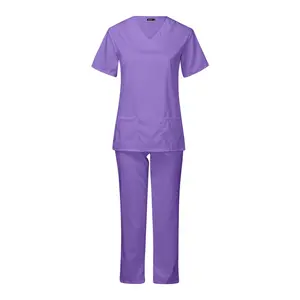 Barato de secado rápido estiramiento Delgado médico enfermera de manga corta Scrub uniformes conjuntos