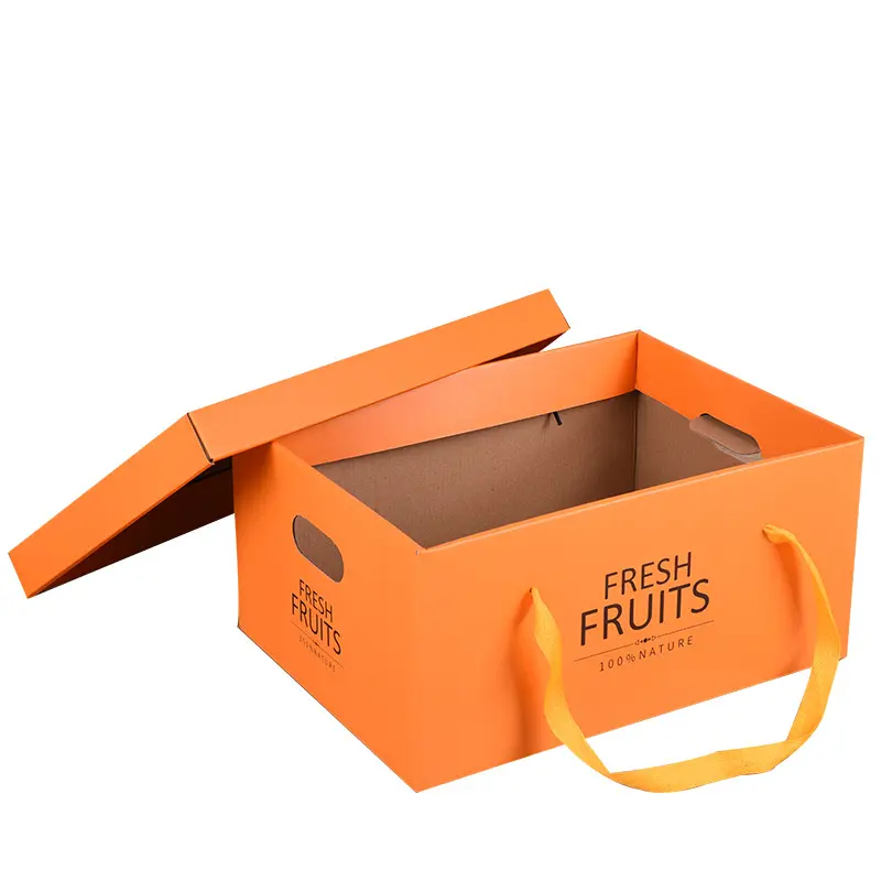Umwelt freundliche Großhandel individuell bedruckte frische Früchte Gemüse Griff Papier box Wellpappe Obst Verpackung Versand box mit Deckel