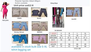 Siap kirim produk hot pink ribbed O-neck lengan pendek t-shirt dan legging 2 buah pakaian lounge set pakaian wanita - Product Image 6