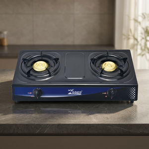 Estufa de gas ZGBES de 2 quemadores, superficie de acero negro, encendido piezoeléctrico, llama azul, para uso doméstico en la cocina. - Product Image 1