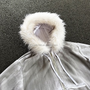 Custom <b>Fur</b> Hoodie Zip up <b>Coat</b> Blank Plain Design Jackets Oversized Heavyweight 100% Cotton Boxy Hoodie Manufacturer - Product Image 2