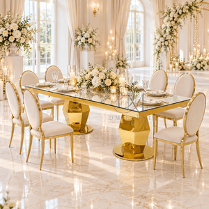 Mesa de Banquete Rectangular de Lujo con Cubierta de Espejo de Acero Inoxidable y Base Geométrica para Eventos y Bodas - Product Image 5
