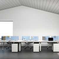 Poste de travail modulaire pour 6 personnes, mobilier de bureau flexible avec cloison et armoire en bois durable