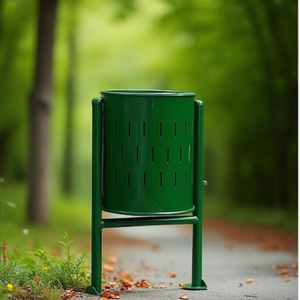 Cestino per Rifiuti Circolare 45 L in Metallo per Uso Esterno Verde - Product Image 3