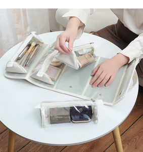 折り畳み式PUレザー防水ハンドメイクバッグカスタムロゴ女性旅行アウトドアポータブル化粧バッグ - Product Image 4