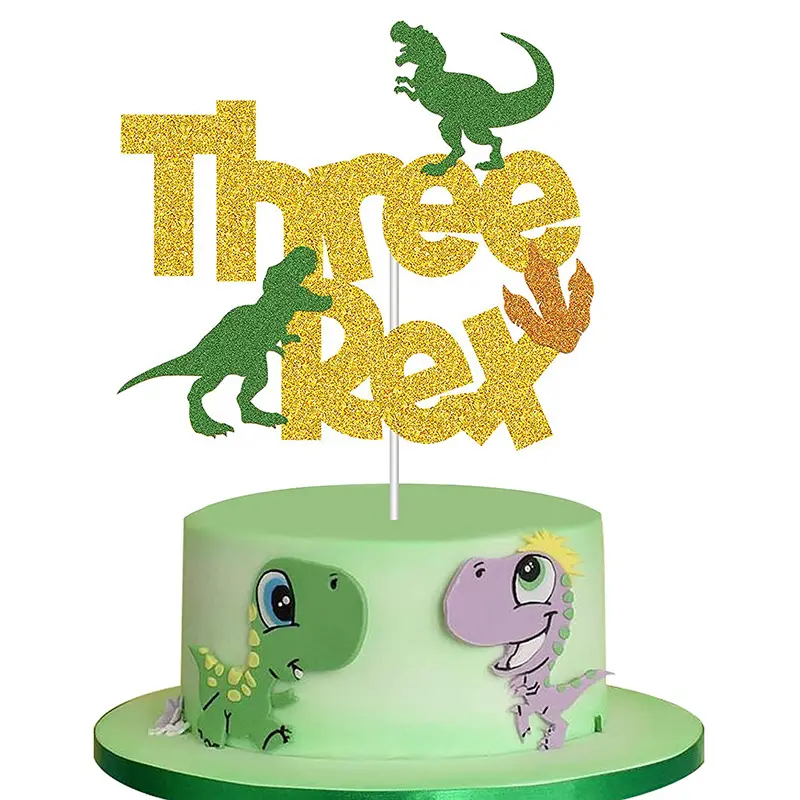 Drie Rex Rex Dinosaurus Dier Cake Invoegen 3 Jaar Oude Baby Verjaardagsfeestje Decoratie Cake Invoegen