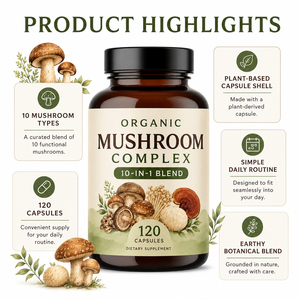 Capsules d'extrait de champignons Reishi et Crinière de lion biologiques, très demandées, pour l'immunité et le cerveau, compléments pour adultes, sans gluten, végétaliens, faibles en sucre - Product Image 4