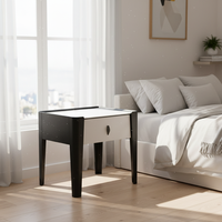 Table de chevet moderne en bois noir fait main avec plateau en pierre, 1 tiroir, pour chambre à coucher, salon et hôtel