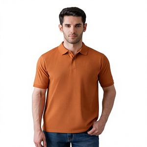 Men's Solid <b>Orange</b> Polyester/Cotton Blend Pique for Shirt Short Sleeve Casual Breathable Quick Dry Front Logo Regular Fit - Product Image 1