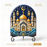 Assiette décorative personnalisée en résine, impression UV islamique, mosquée, croissant de lune, mandala doré, ornement de bureau Ramadan, OEM en gros