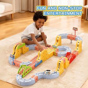 Kit de course de voitures sur rail flexible DIY, jouet de construction électrique avec voitures LED, cadeau éducatif STEM pour enfants - Product Image 2