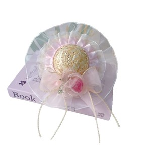 Nuevo Sombrero para Mascotas para Todas las Estaciones, Diseño Floral Dulce con Encaje, Sombrero <span class=keywords><strong>de</strong></span> Paja Tejida para Gatos y Perros - Product Image 5