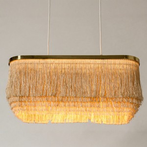 Lustre rectangulaire moderne bohème nordique avec corps doré et pompons en soie pour salon, chambre et villa - Product Image 1