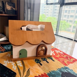 Caja de pañuelos con forma de casa de madera, almacenamiento portátil de madera maciza para el hogar y niños - Product Image 5