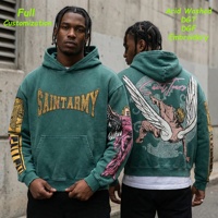 Hoodie vintage personnalisé délavé à l'acide, molleton épais 400g, coupe courte et ample, broderie graphique, impression DTG DTF, sérigraphie