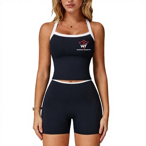 Conjunto deportivo sin costuras de 2 piezas para mujer, top corto y pantalones cortos de cintura alta, ropa deportiva para fitness, yoga, gimnasio y actividades deportivas. - Product Image 1