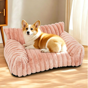 Lit pour chien en fausse fourrure de luxe, rectangulaire, doux, amovible, lavable, rose, pour chiens, salon, toutes saisons - Product Image 2