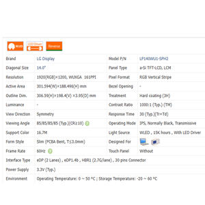 شاشة LCD جديدة للابتوب مقاس 14.0 بوصة، طراز LP140WU1-SPH1/SPH2، بدون خاصية اللمس، نسبة عرض إلى ارتفاع 16:10، تقنية IPS، دقة 1920×1200، إضاءة WLED، تقنية HDR، واجهة EDP بـ 30 سنًا - Product Image 6