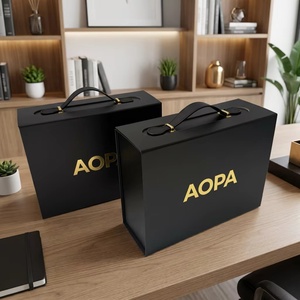 High-end Rigid Magnetic Folding Paper <b>Box</b> with PU Handle <b>Black</b> <b>Gift</b> Case Gold Stamping Logo for Wallet Candle Packaging - Product Image 4