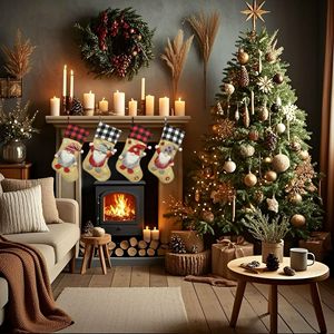 Chaussette de Noël artisanale Gnome Nordique, grand sac cadeau <span class=keywords><strong>scandinave</strong></span> à carreaux Gonk pour cheminée, décoration de fête de fin d'année, vente en gros - Product Image 4