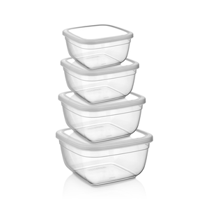 Maya carré récipient alimentaire ensemble 4 pcs boîtes de rangement en plastique 500ml 900ml 1500ml 2400ml - Product Image 1