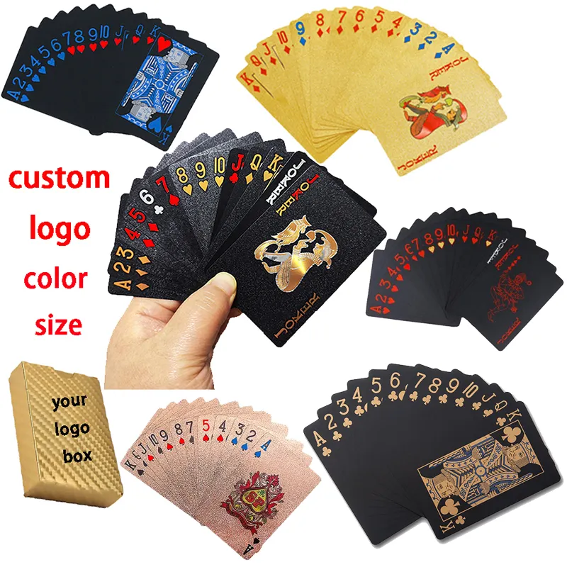 Euro noir personnalisé jeu de Poker Club personnalisé imprimé PVC étanche imprimante de cartes à jouer personnalisé en plastique impression de cartes à jouer