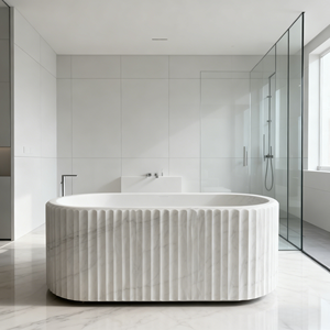 Bañera Ovalada de Piedra Arenisca con Acabado de Madera, Bañera Independiente de Piedra Sólida para Baños de Lujo - Product Image 2