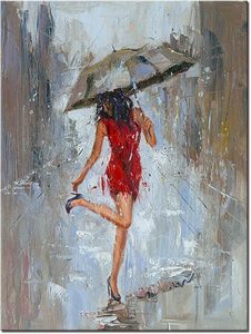 Grande toile murale <span class=keywords><strong>d</strong></span>écorative : Fille avec parapluie, marchant dans la rue sous la pluie – Impression moderne, grande œuvre <span class=keywords><strong>d</strong></span>'<span class=keywords><strong>art</strong></span> abstraite pour la <span class=keywords><strong>d</strong></span>écoration intérieure - Product Image 2
