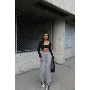 กางเกงลำลองผู้หญิงสีเทาเอวสูงทรงขาบานพร้อมเชือกผูก ระบายอากาศได้ดี ไซส์ 3XL สีวอช - Product Image 5