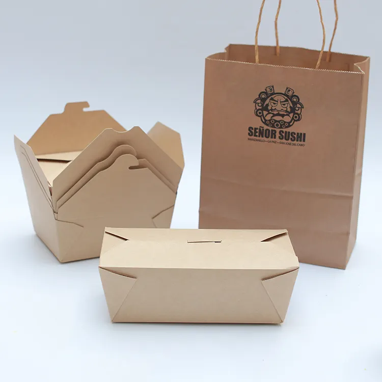 Take Out Food Containers - Heavy Duty Microwavable Kraft Brown Paper To Go Box Grease Resist Disposable Cardboard Lunch Box
