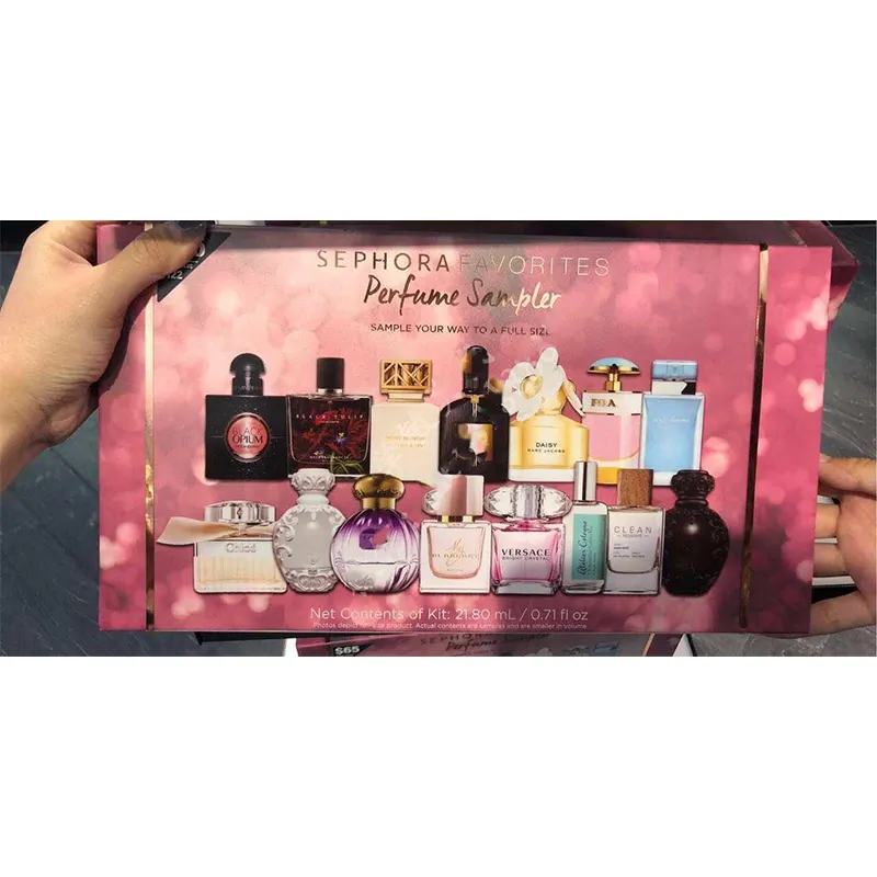 Caja de muestra de Perfume con logotipo personalizado reciclado, juegos de regalo de lujo, embalaje de fragancia 3MML 10MML Parfum Scents Bottle Kit Box